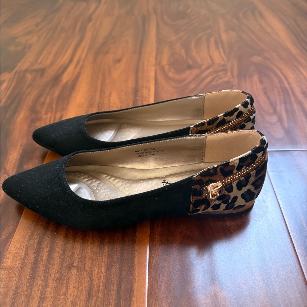 Stylish Black and Leopard Print Women's Flats